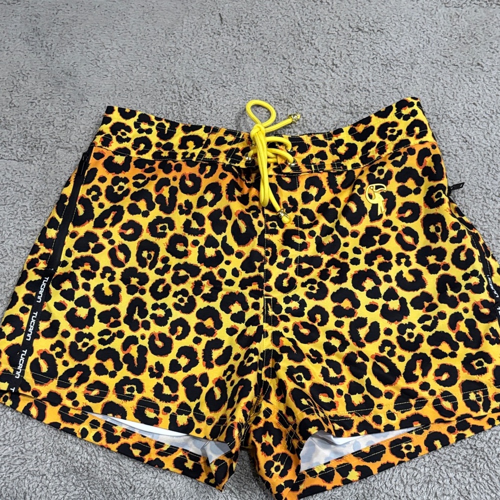 Men’s Leopard Print Swim trunks with Yellow Accents